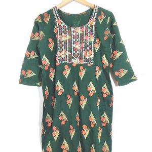 Green Floral Print Kurta (Women's)