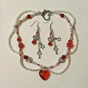 Handmade Red Pinterest Style Necklace Coquette Y2k