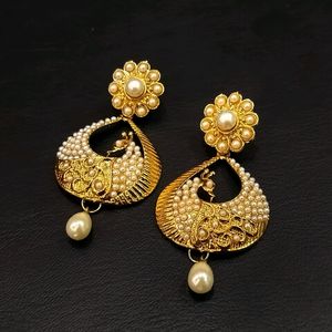 South Indian| Green Stone| Golden Earrings