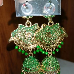 Traditional Ethnic Long Green Earrings