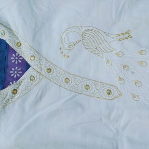 cotton white kurthi with peacock embroidery design