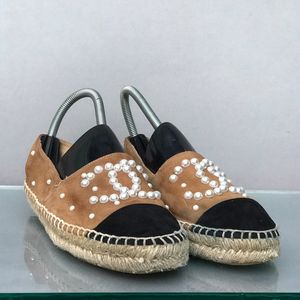 Auth CHANEL Espadrille Mother Of Pearl Flats