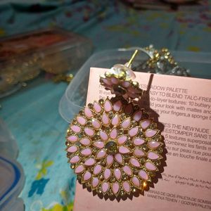 Baby Pink Earrings and Mangtika