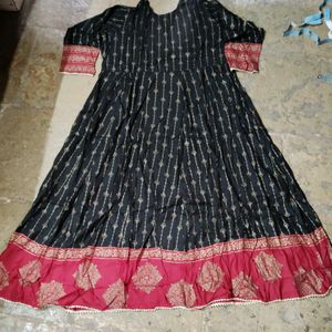 Golden Printed Anarkali Kurti