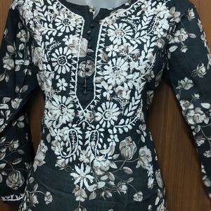 Cotton Printed Handwork Lacknavi Kurti