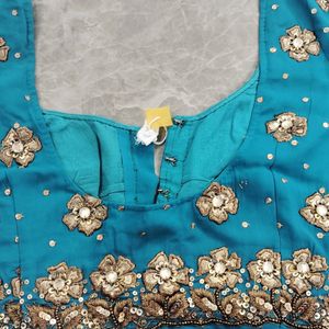 Beautiful Party Wear Saree Dark Skyblue