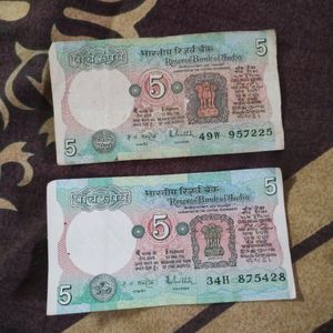 Rare Original Five Rupees 2 Notes