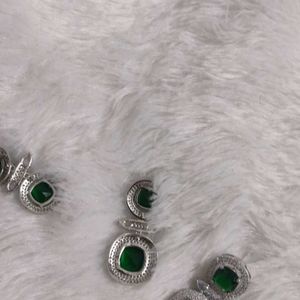 American Diamond Nano Setting Emerald Green Set