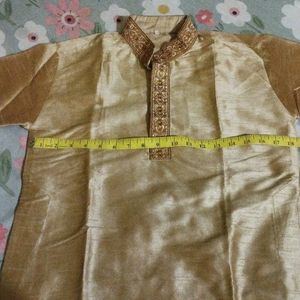 Golden Colour Kurta Pyjama Set For Boys