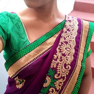 Purple Saree With Green Border