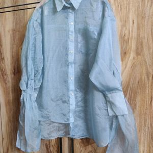 Tissue Silver Grey Designer Shirt Size-48-50