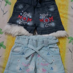 Girls Short Denim Pants With Embroidery Designs