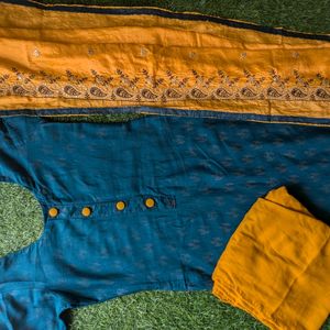 Yellow Blue Kurta Fully Embroided Dupatta Like Ne