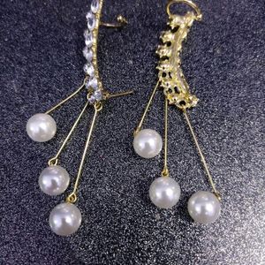 Zirconia Earrings With Dangling Pearls