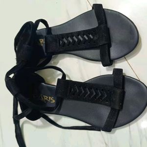 Black Colour Flat Sandals For Women