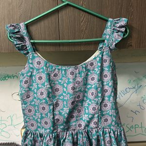 Teal Printed Peplum Top With Butterfly Sleeves