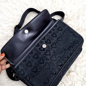 Auth Moschino Black Leather Messenger Bag