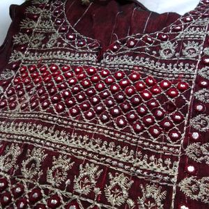 Coffee Brown Embroidered Work Kurti With Lines