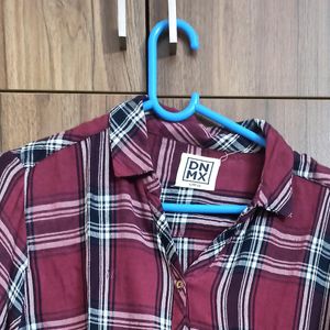 Chequered Maroon  Black Cotton Shirt Regular Wear