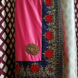 Pink Velvet Saree