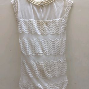 Beautiful White Net Top With Pearl Neck