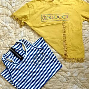 Beutiful Yellow Croptshirt With Blue Lining T-back