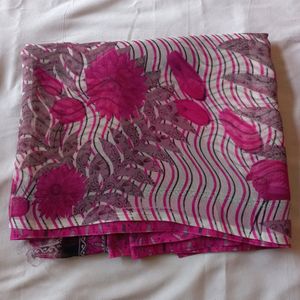 Pink Flower Print Saree