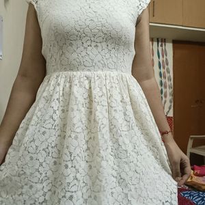 Off White Net Mini Party Dress