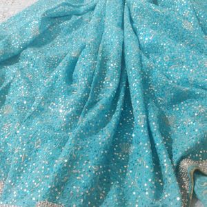 Pure Georgette Blue Heavy Sequence Saree