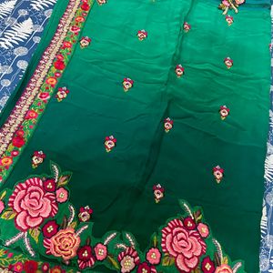 partywear saree in green colour