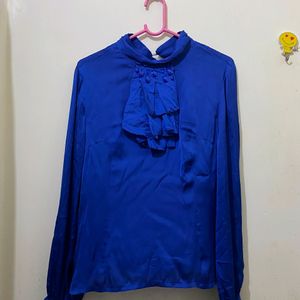 Blue Satin Korean Top Fits 34-36