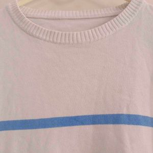 White Coloured Sweatshirt With Blue Strip For Men