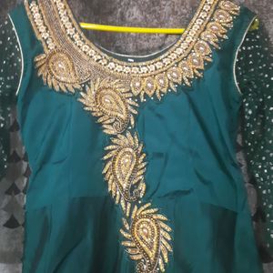 A Beautiful Bottle Green Ethnic Gown