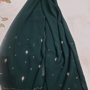 Bottle Green Zari Work 2.5 Mtr Dupatta