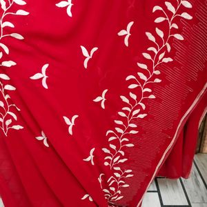 Brand New Cherry Red Sequence Work Saree