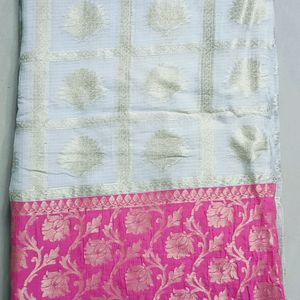 Off White With Pink Border Saree