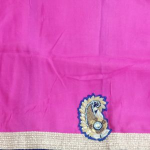 Pink Cream Half Net Saree