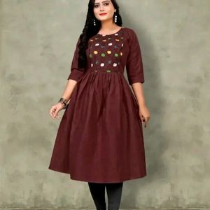 Maroon Cotton Embroidered Kurtas For Women