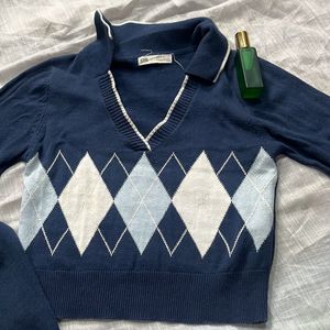 Collared Blue Crop Top