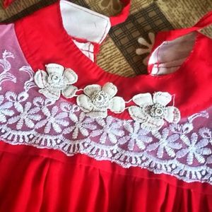 Red Color Top With Embroidery Work On Collar