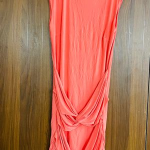 Orange Armani Xchange Paris Ruched Partywear Dress