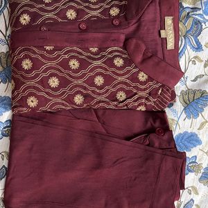 Tasva Maroon Thread Embroidered Kurta Set