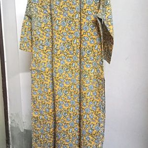 Anouk Yellow And Blue Printed Cotton Kurta