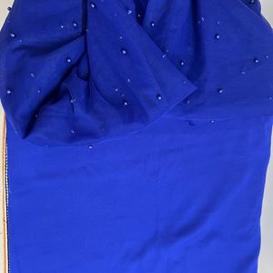 Blue Net Cloths With Peals And Lining Cloth