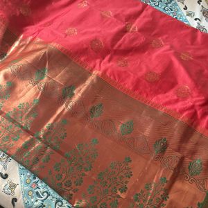 Pink And Green Border Silk Saree