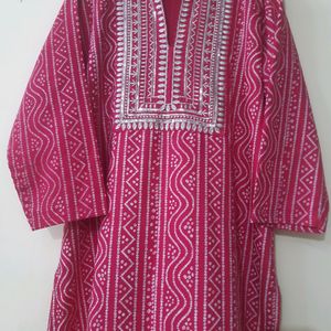 Magenta Pink Colour Bandhani Kurta, Size: 44inc