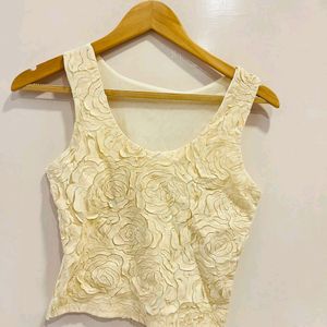 Beige Flower Crop Top