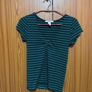 V Neck Forever 21 Green Slim Fit Tshirt