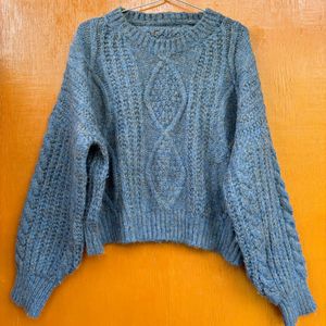 Korean Blue Cropped Pullover