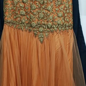 Heavy Golden Thread Work Silk Netted Gown